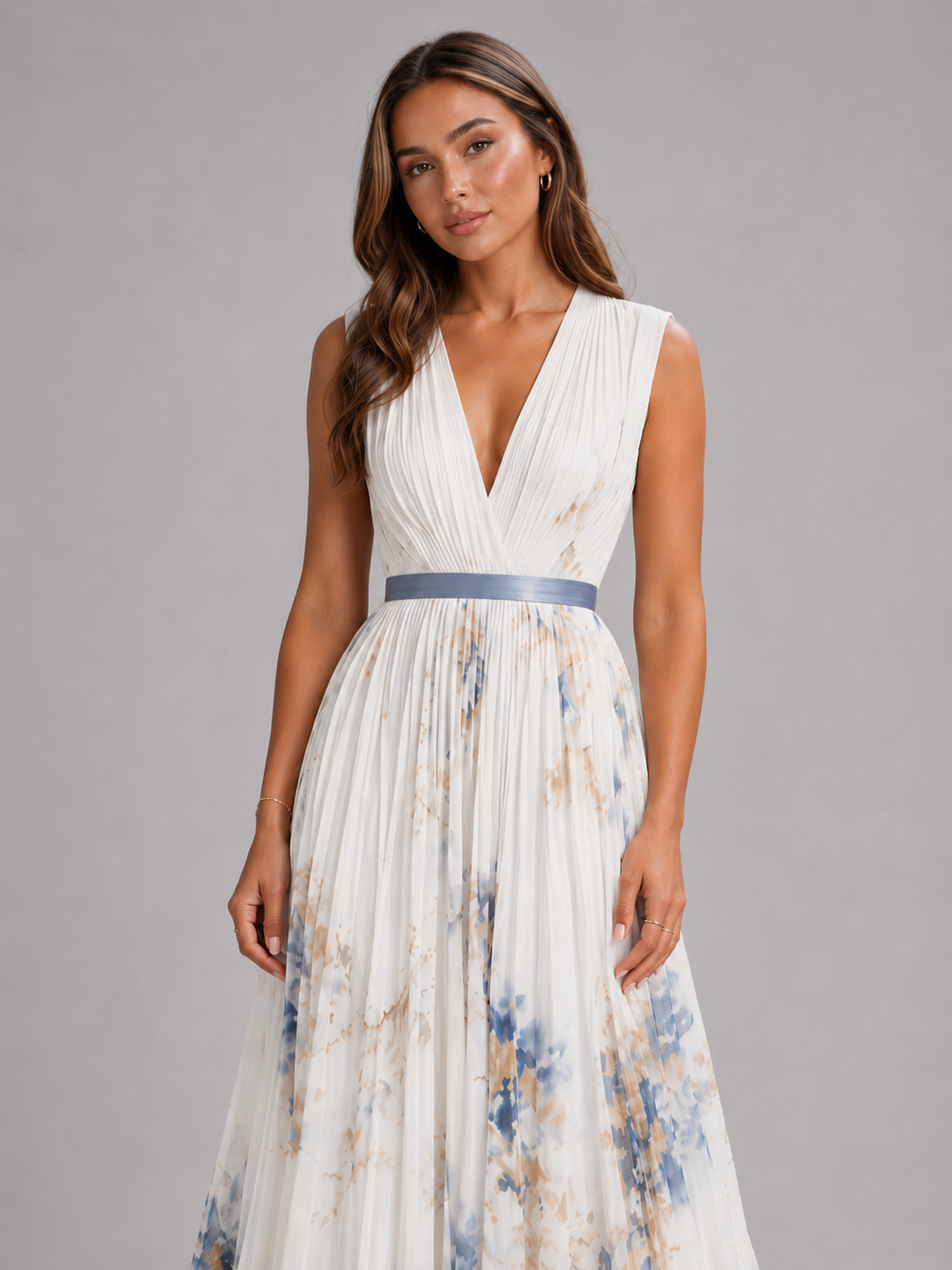 Robe maxi plissée en ligne A fleurie pour invitée de mariage