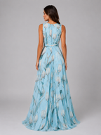 Floral V Neck Cinched Maxi Dress Summer Women