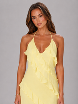 Vestido maxi halter con volantes en capas para mujer de verano