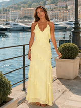 Vestido maxi halter con volantes en capas para mujer de verano