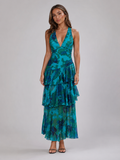 V Neck Tiered Ruffle Maxi Dress Summer Women