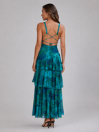 V Neck Tiered Ruffle Maxi Dress Summer Women