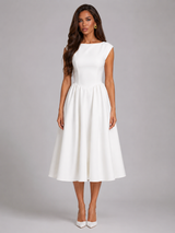 Vestido midi estructurado con mangas cortas para cóctel de mujer