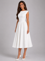 Vestido midi estructurado con mangas cortas para cóctel de mujer