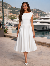 Vestido midi estructurado con mangas cortas para cóctel de mujer