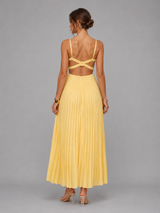 Robe longue plissée effet satin invitée mariage