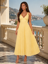 Robe longue plissée effet satin invitée mariage