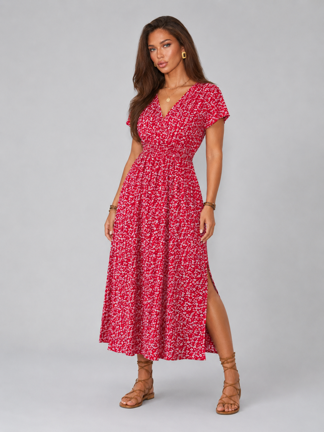 Vestido maxi con mangas mariposa floral para mujer de verano