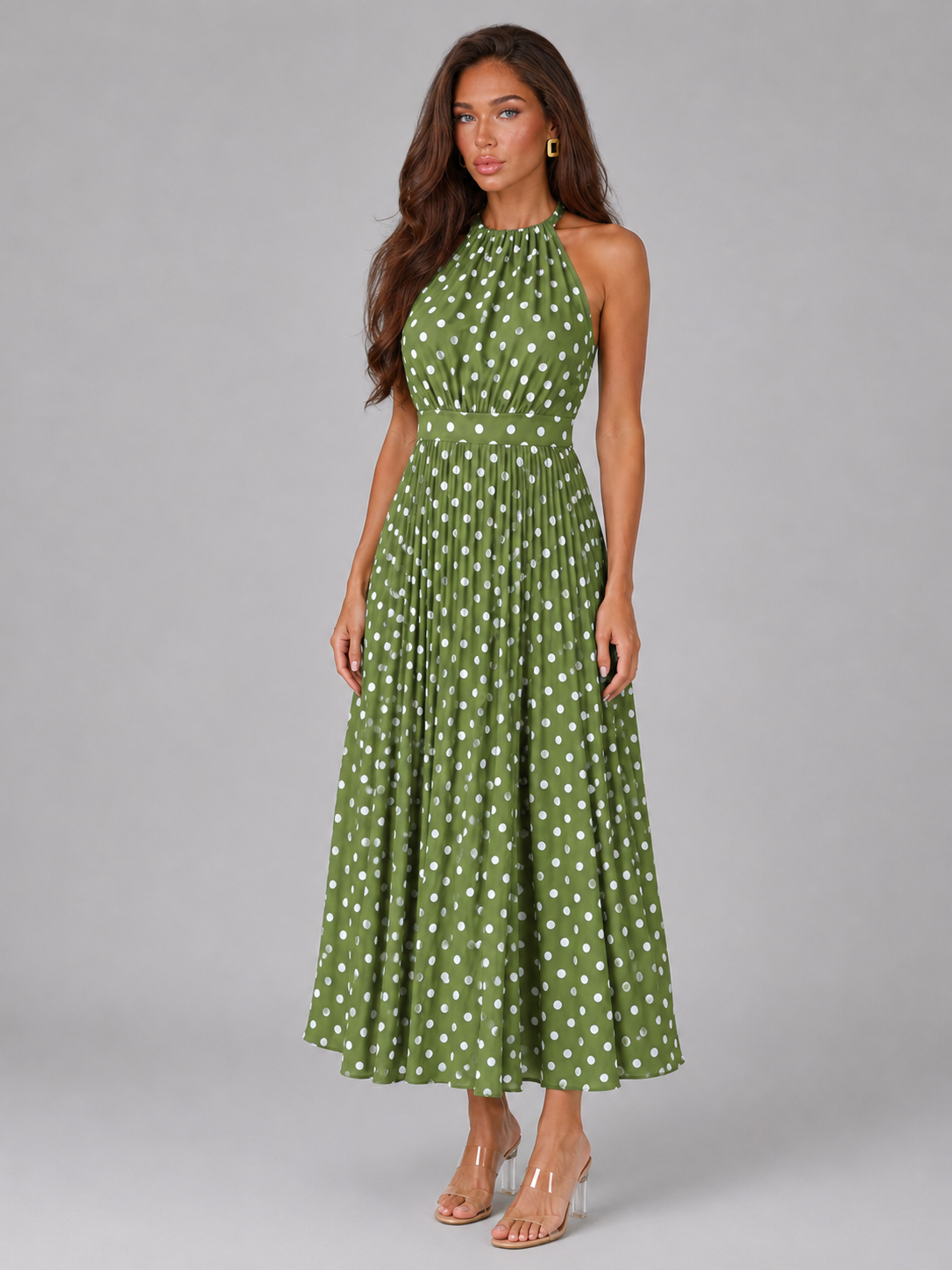 Vestido midi halter con lunares para mujer de verano