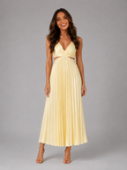 Vestido midi plisado con recortes para cóctel de mujer