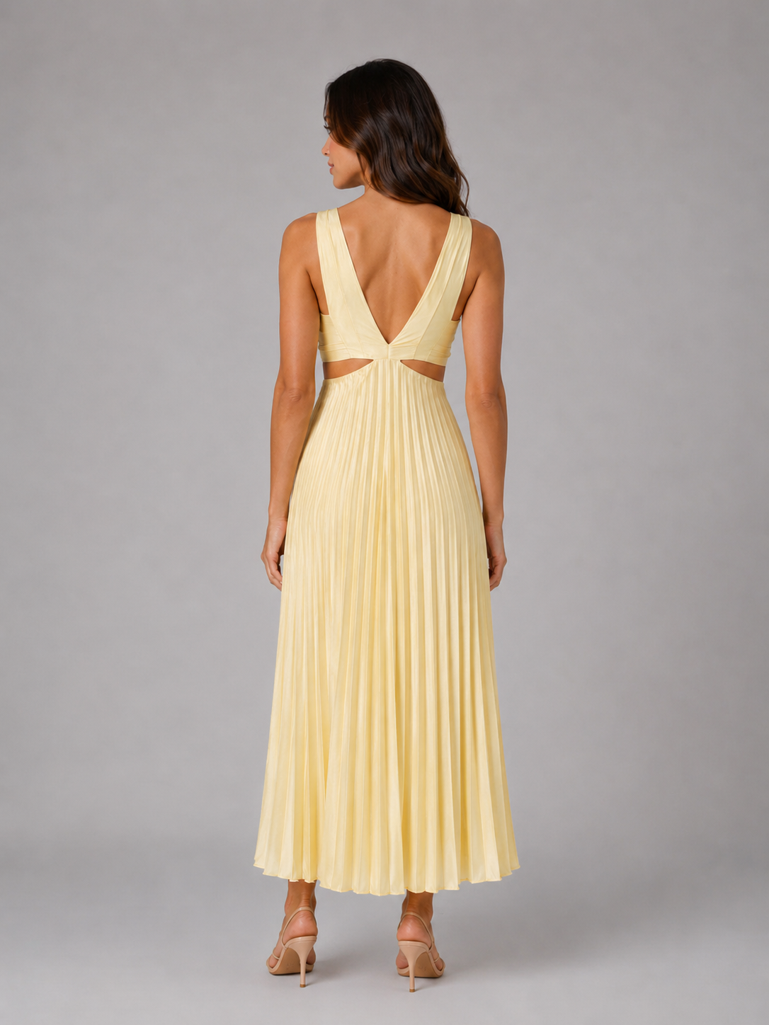 Vestido midi plisado con recortes para cóctel de mujer