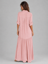 Vestido maxi de lino y algodón con botones delanteros para mujer de verano