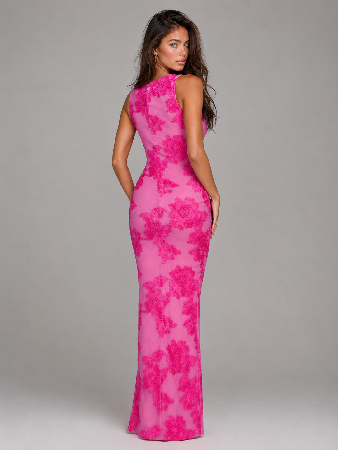 Robe longue sans manches brodée fleurie invitée mariage