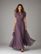 Robe longue en chiffon avec bordure en dentelle invitée mariage