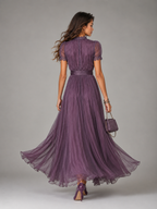 Robe longue en chiffon avec bordure en dentelle invitée mariage