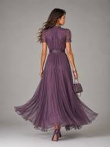Robe longue en chiffon avec bordure en dentelle invitée mariage