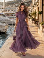 Robe longue en chiffon avec bordure en dentelle invitée mariage