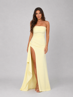 Strapless Ruched Thigh Split Maxi Dress Evening Women