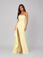 Strapless Ruched Thigh Split Maxi Dress Evening Women
