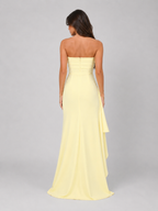 Strapless Ruched Thigh Split Maxi Dress Evening Women
