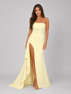 Strapless Ruched Thigh Split Maxi Dress Evening Women