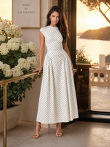 Robe longue ligne A à pois été femme
