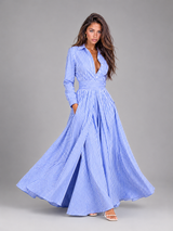 Striped Cinched Waist Maxi Shirt Dress Summer Women