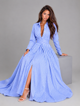 Striped Cinched Waist Maxi Shirt Dress Summer Women