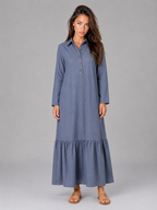 Vestido camisa maxi de capas de mezcla de algodón para mujer de verano