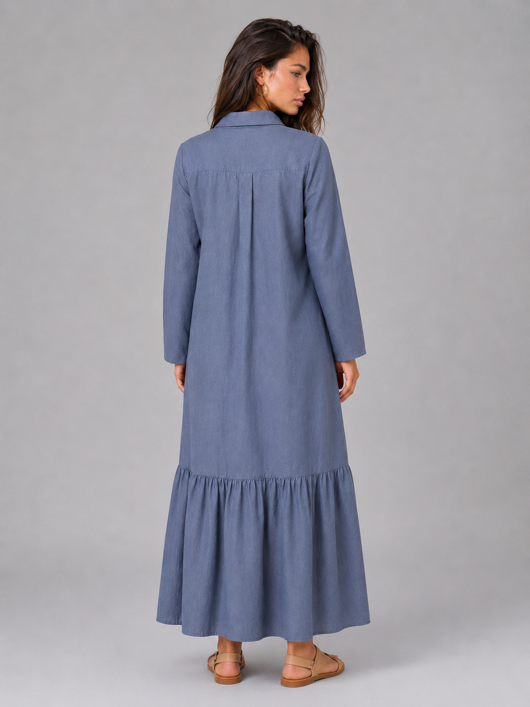 Vestido camisa maxi de capas de mezcla de algodón para mujer de verano