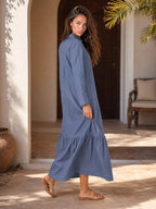 Vestido camisa maxi de capas de mezcla de algodón para mujer de verano