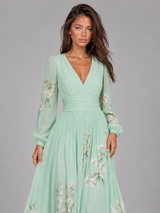 Floral Chiffon V Neck A Line Midi Dress Summer Women