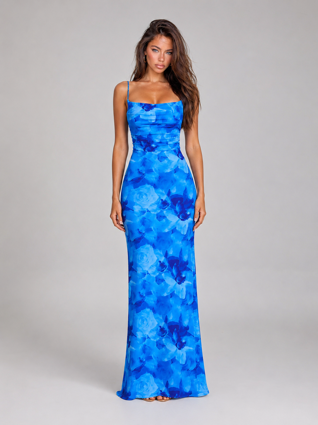 Robe longue moulante fleurie soirée femme
