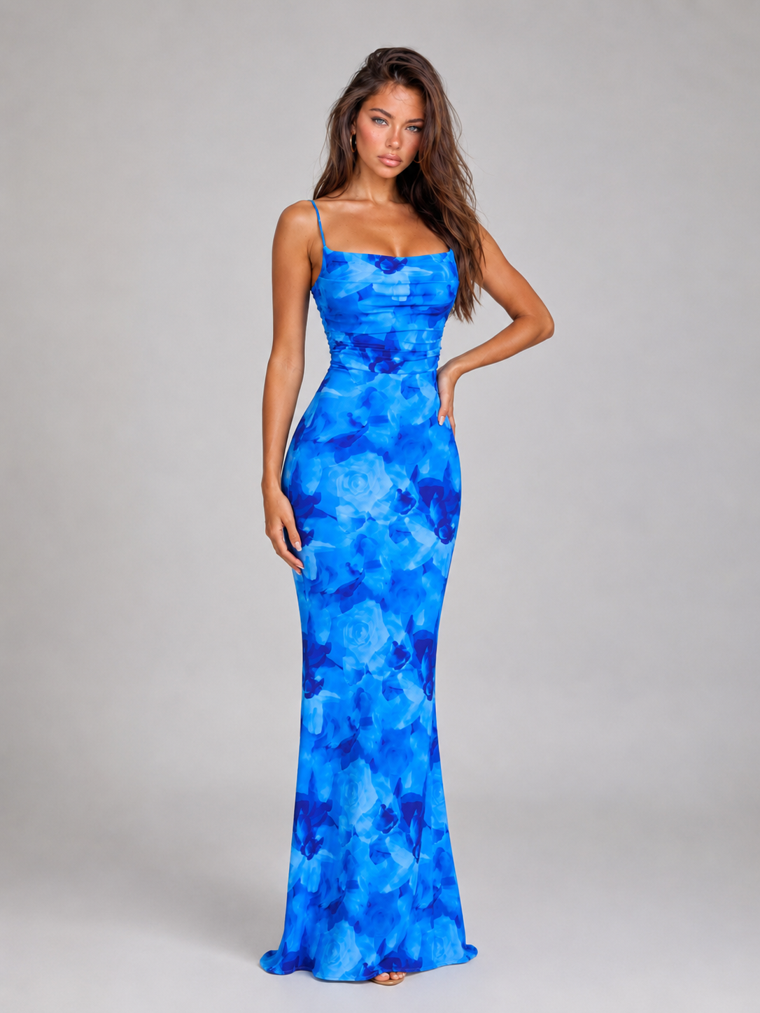 Robe longue moulante fleurie soirée femme