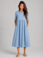 Robe midi effet lin été femme