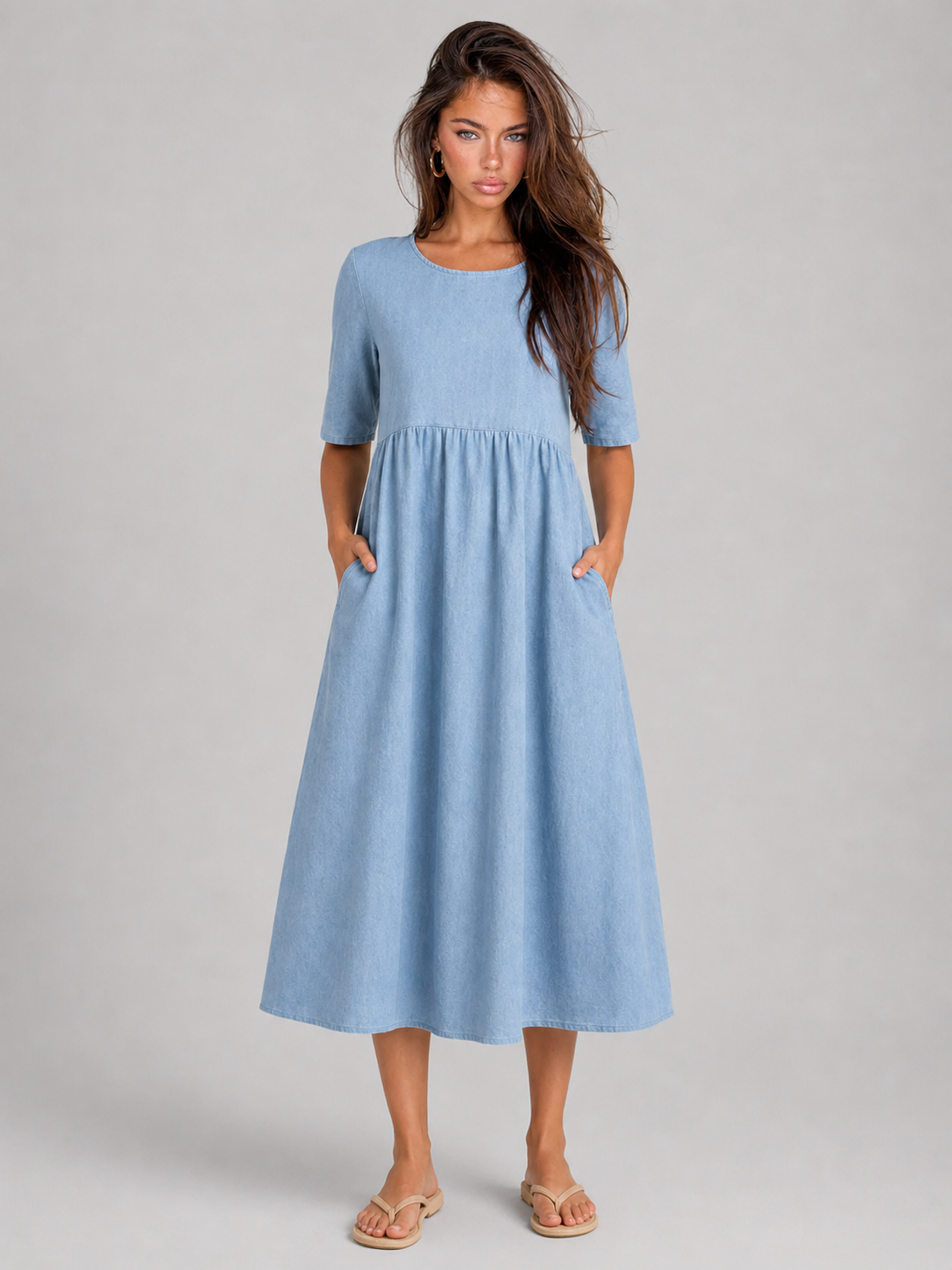 Robe midi effet lin été femme