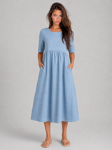 Vestido midi con aspecto de lino para mujer de verano