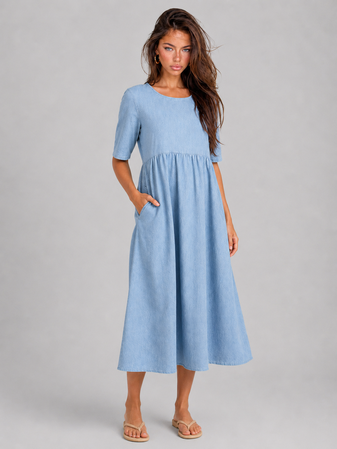 Robe midi effet lin été femme