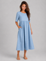 Vestido midi con aspecto de lino para mujer de verano