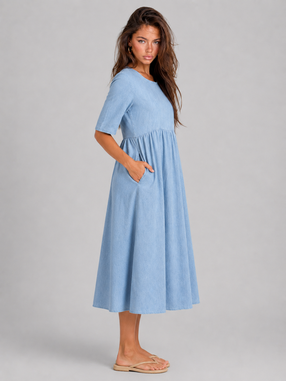 Robe midi effet lin été femme