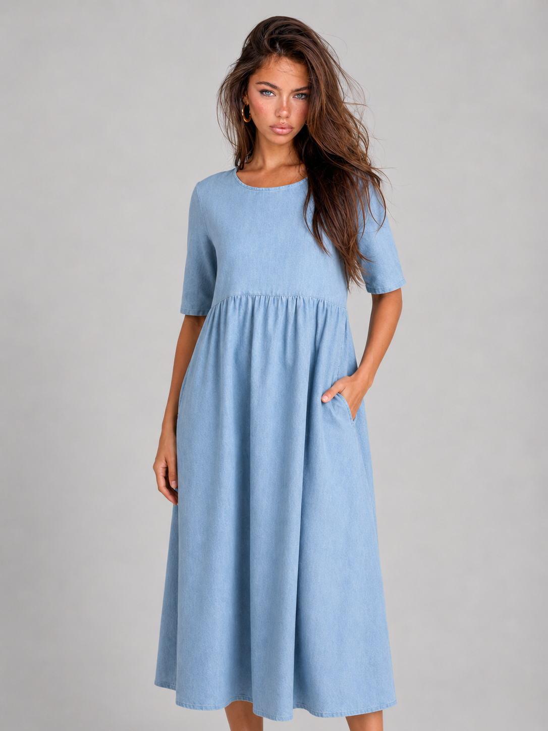 Robe midi effet lin été femme