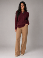 Women's Cable Knit Button Neck Sweater