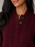 Women's Cable Knit Button Neck Sweater