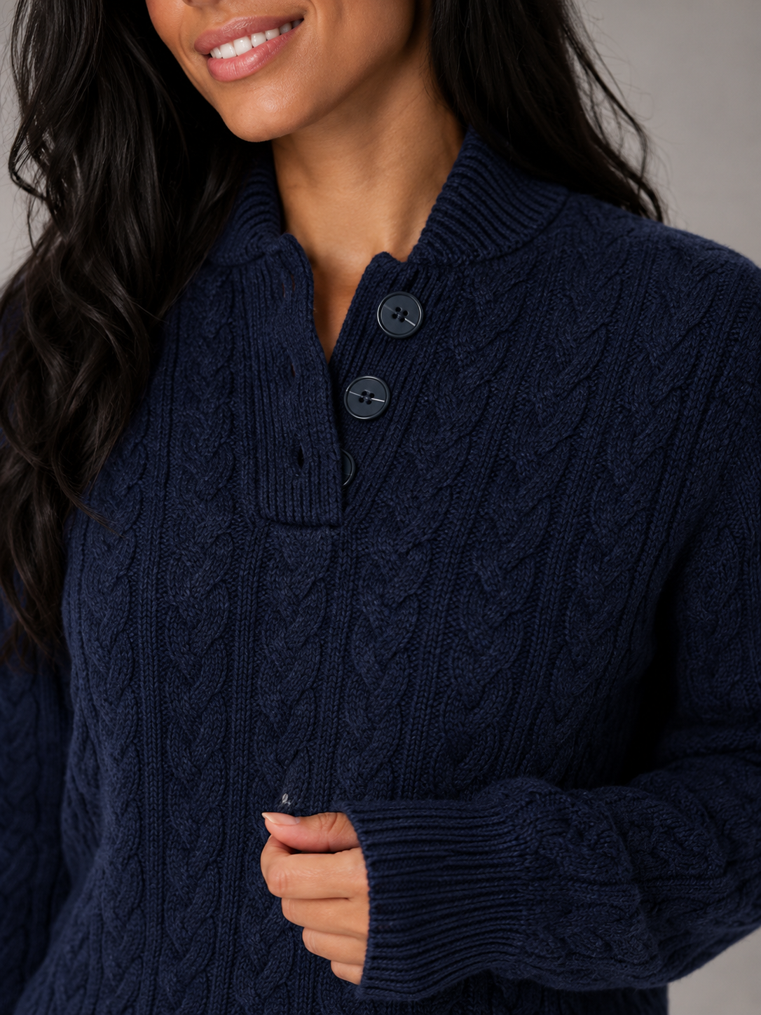 Women's Cable Knit Button Neck Sweater