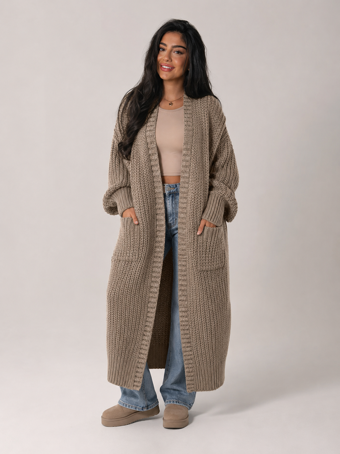 Women's Longline Open Front Knit Cardigan