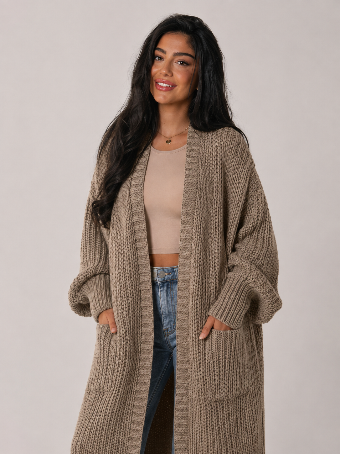 Women's Longline Open Front Knit Cardigan