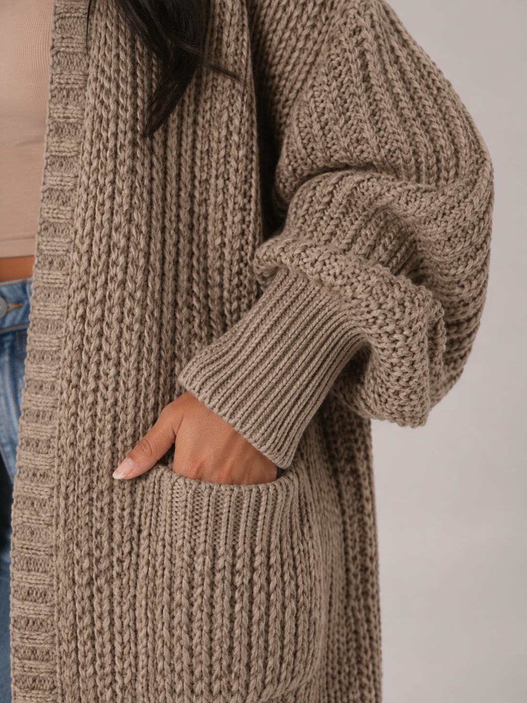 Women's Longline Open Front Knit Cardigan