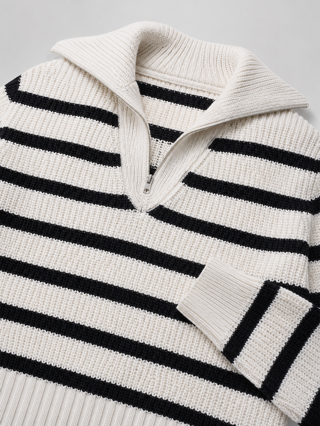 Striped quarter zip knit pullover – Nude & Nero