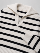 Striped quarter zip knit pullover – Nude & Nero