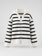 Striped quarter zip knit pullover – Nude & Nero